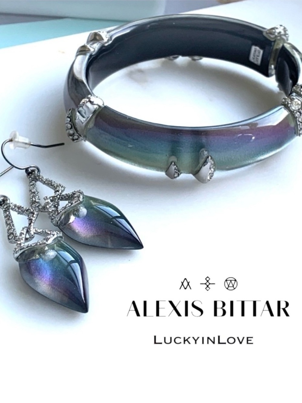 ALEXIS BITTAR • RARE 2 Piece SET Bracelet + Earrings Polished Iridescent Lucite